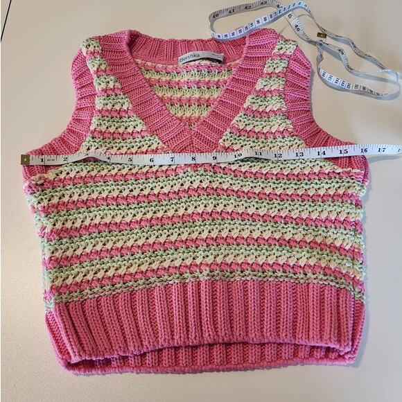 Bershka Pastel Striped Knit Cropped Sweater Vest Pink and Green Y2K Style - Picture 5 of 6
